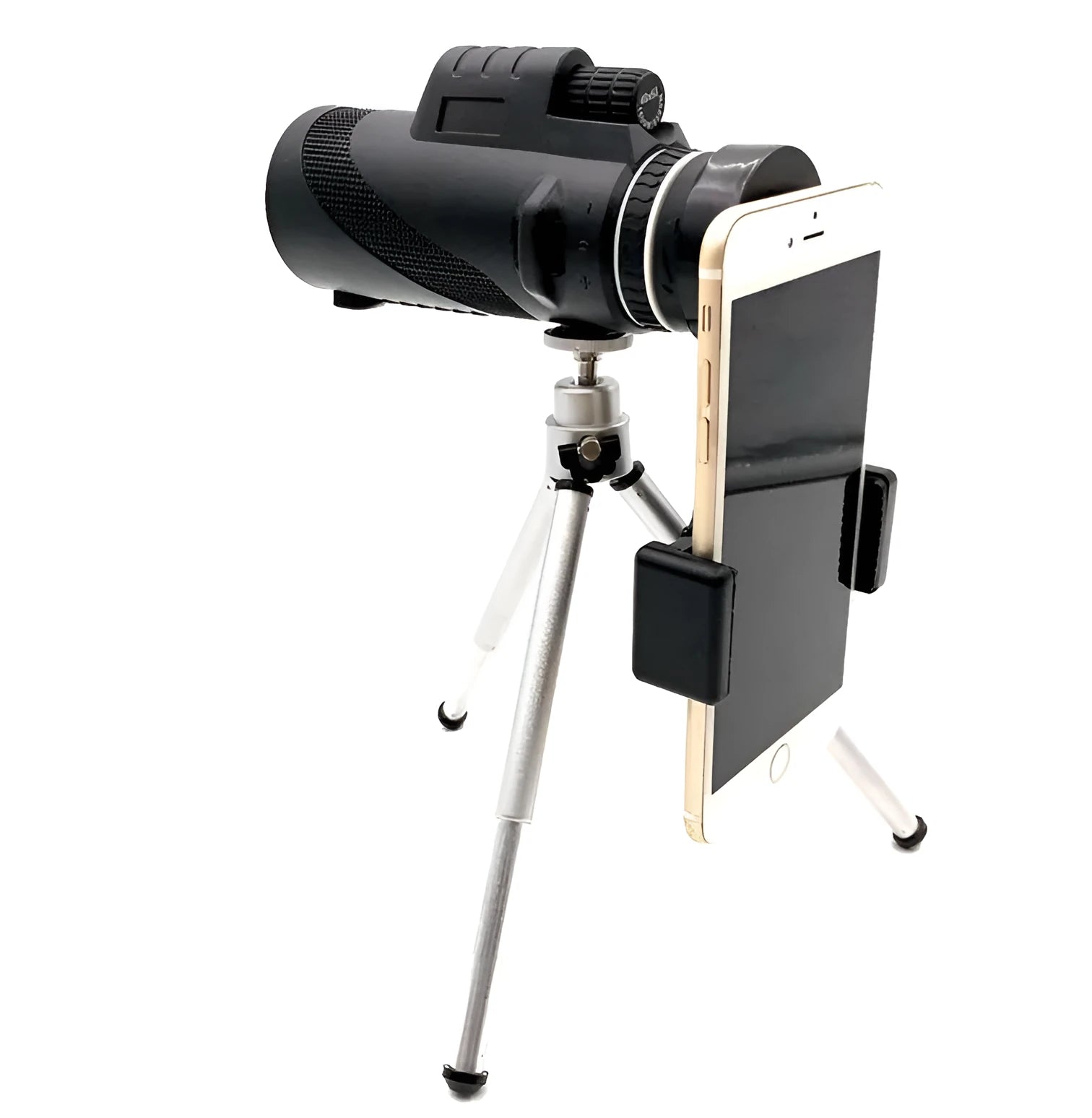 Black HD 40x60 cellphone telescope monocular with 40x magnification shown next to a smartphone.