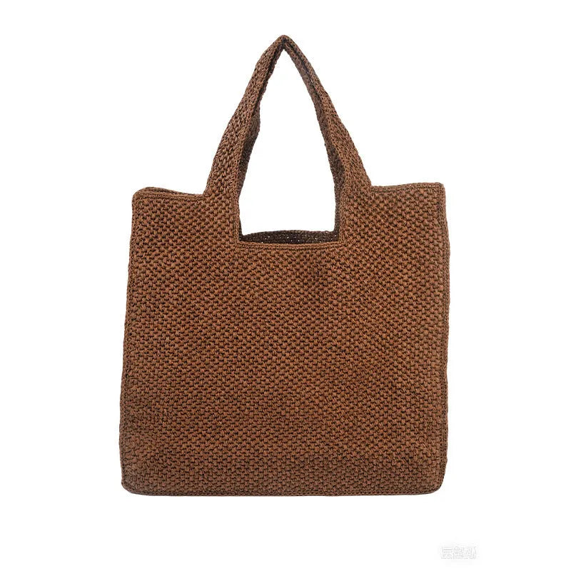 Natural straw woven bucket tote bag with double straps in beige colour