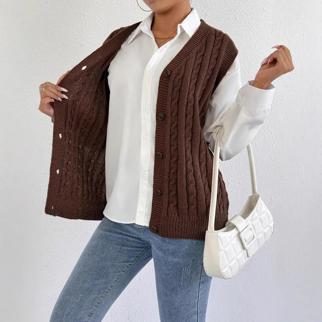 European American leisure outer twist woven vest solid colour deer plush polyester free size coffee