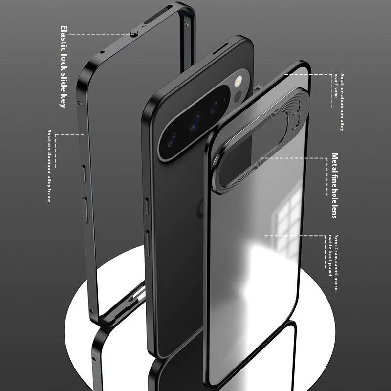 Metal frame frosted backdoor phone case for Google Pixel 9 series in black