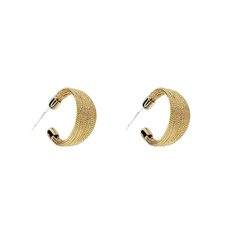 Geometric multi-layer bracelet earrings with copper construction and electroplated silver or gold finishes