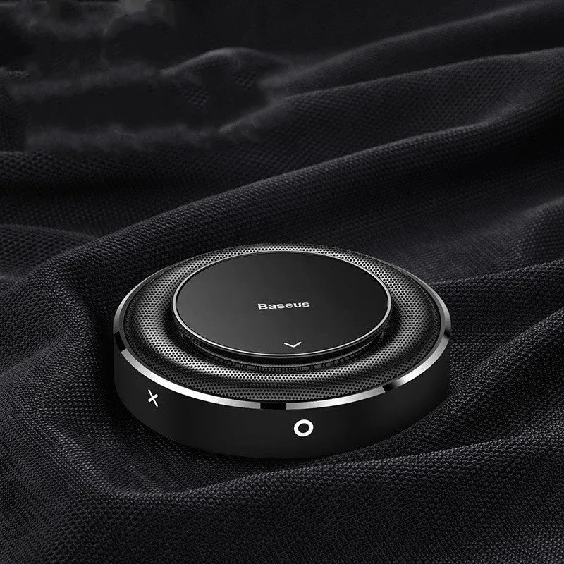 Bess round aluminium alloy car perfume seat in black, red, or silver with fragrance tablets.