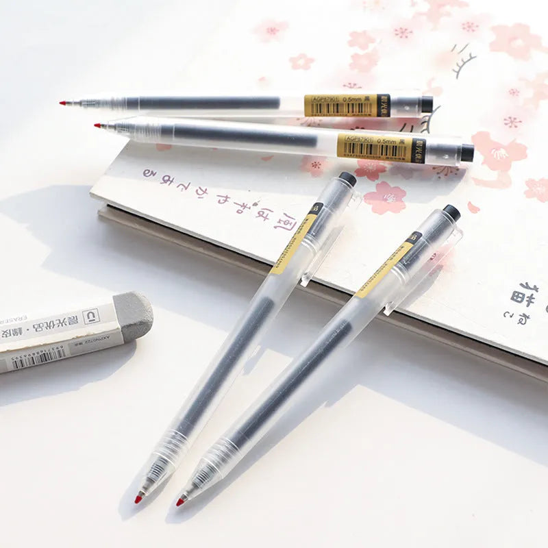 12 black retractable gel pens with 0.5mm tips and two spare refills