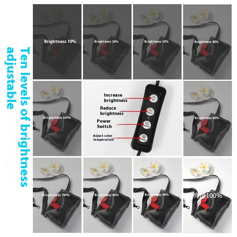 50cm studio small light box with metal frame and reflective cloth, showing folded LED light board and USB plug