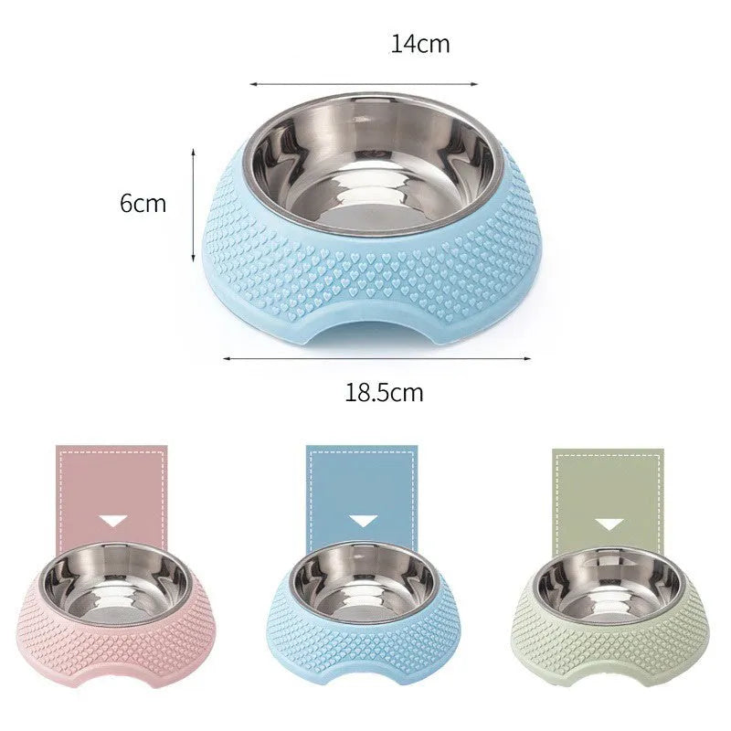 Stainless steel pet bowl with non-slip base in blue, green or pink for cats and dogs
