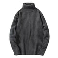 Men's loose fit turtleneck sweater in black twist strip fabric for autumn winter layering