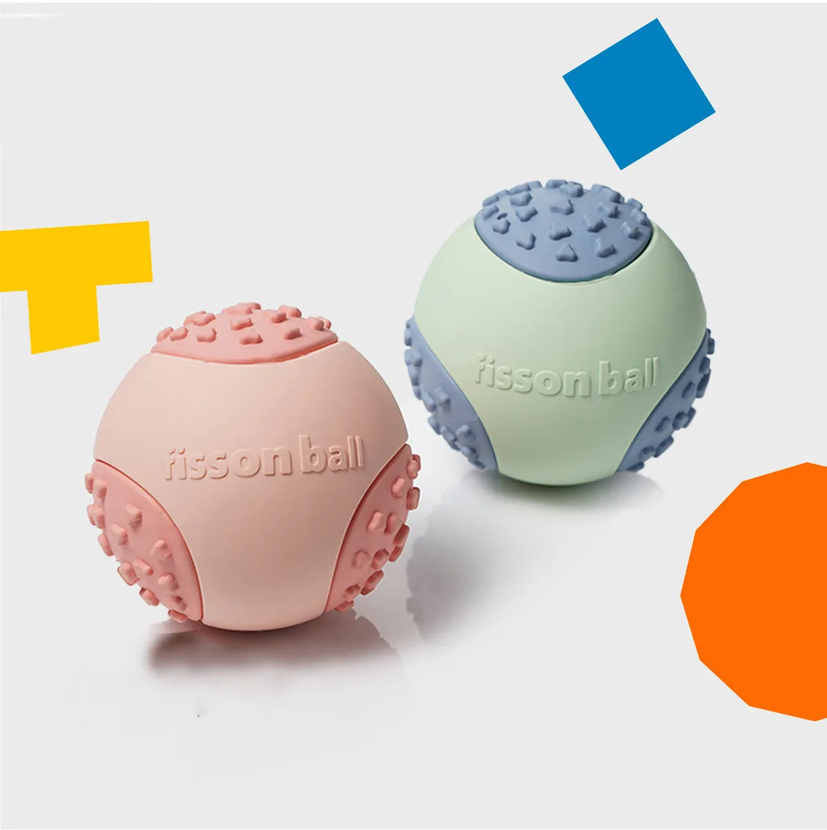Green and pink durable interactive rolling ball dog toy with 64mm diameter for small medium dogs