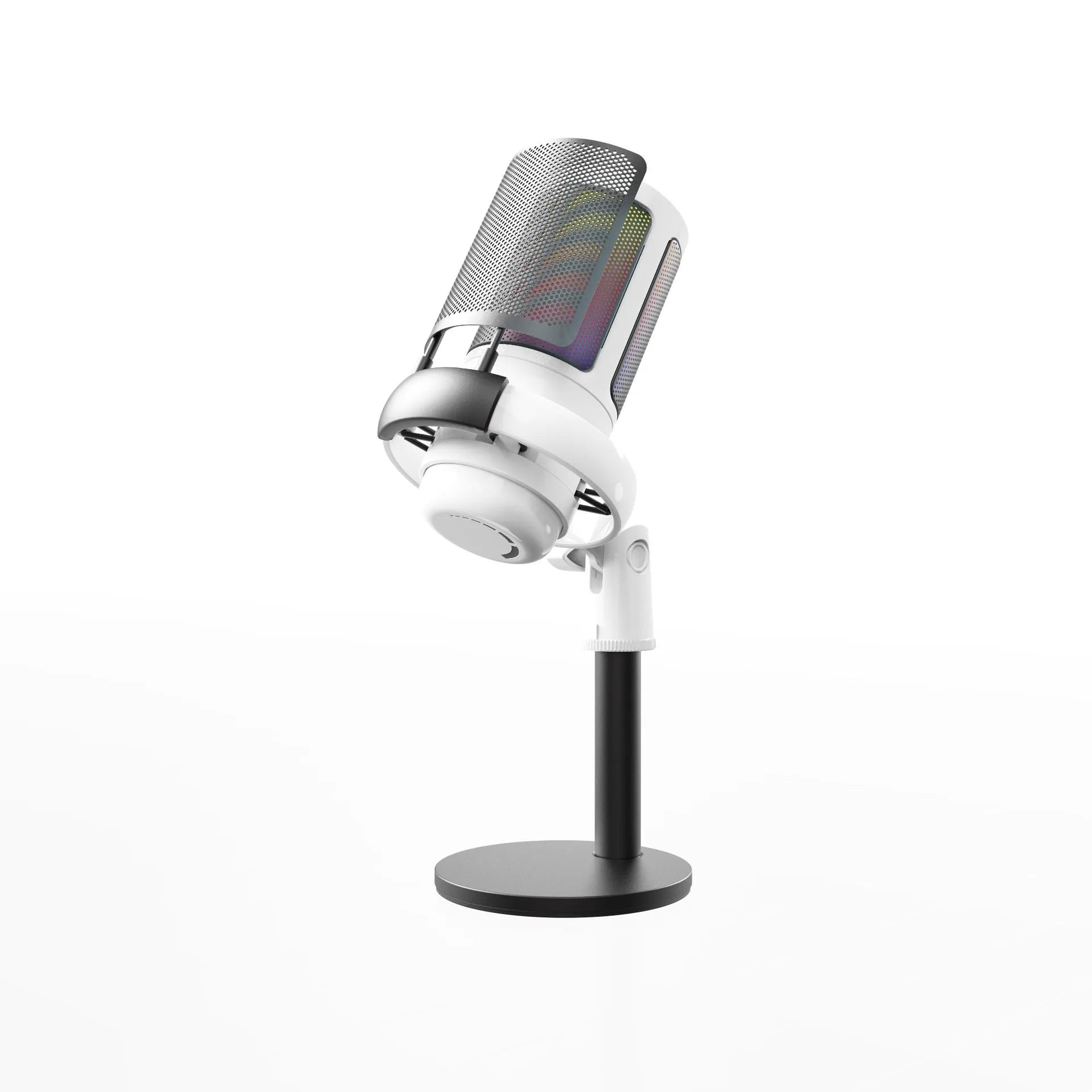 RGB condenser microphone with USB cable in black, white, or pink colour for streaming