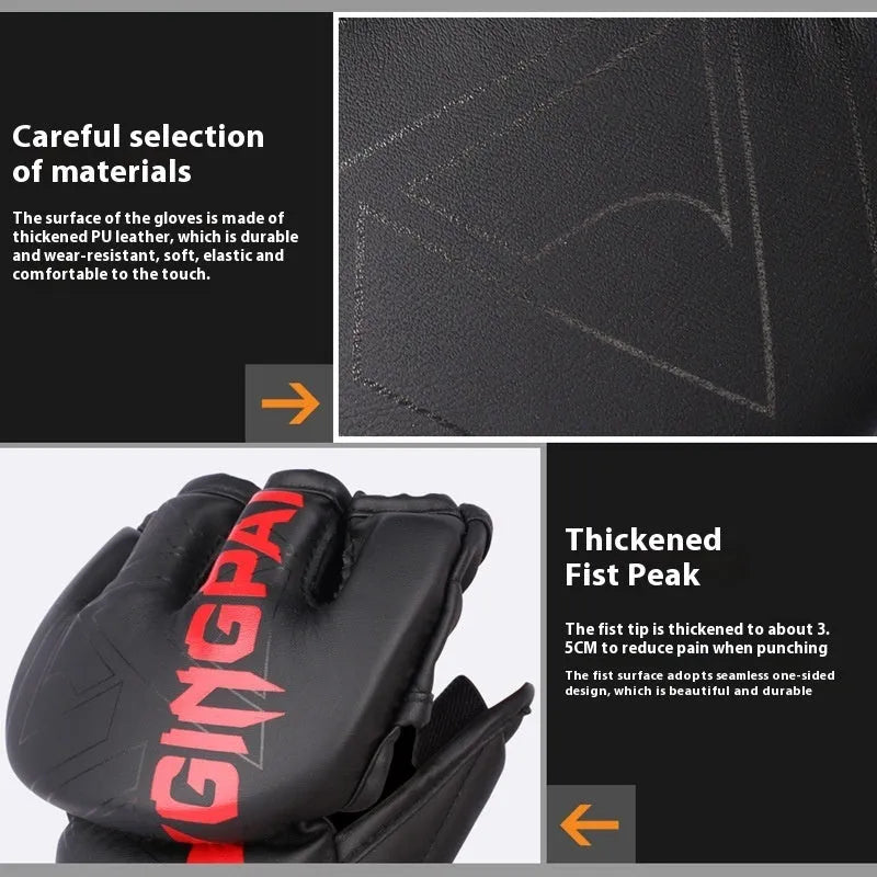 Fight Sanda training gloves for combat sandbag workouts in black and red colour.