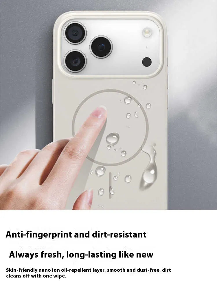 Black frosted magnetic protective phone case for iPhone 17 Pro Max with visible camera button cover.