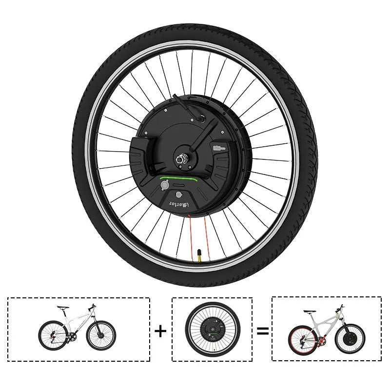 Imotor 3.0 black alloy front wheel hub for converting a bicycle to electric.