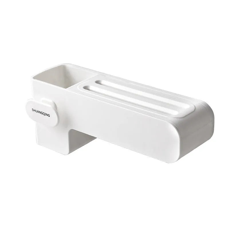 White plastic kitchen knife rack with modern simple design on countertop