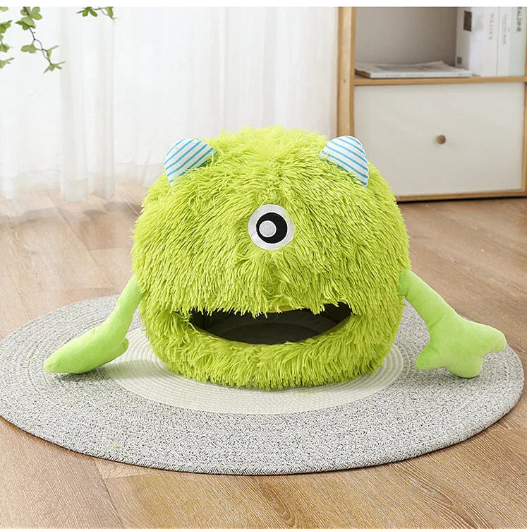 Round soft plush cat bed with non-slip bottom in three size options