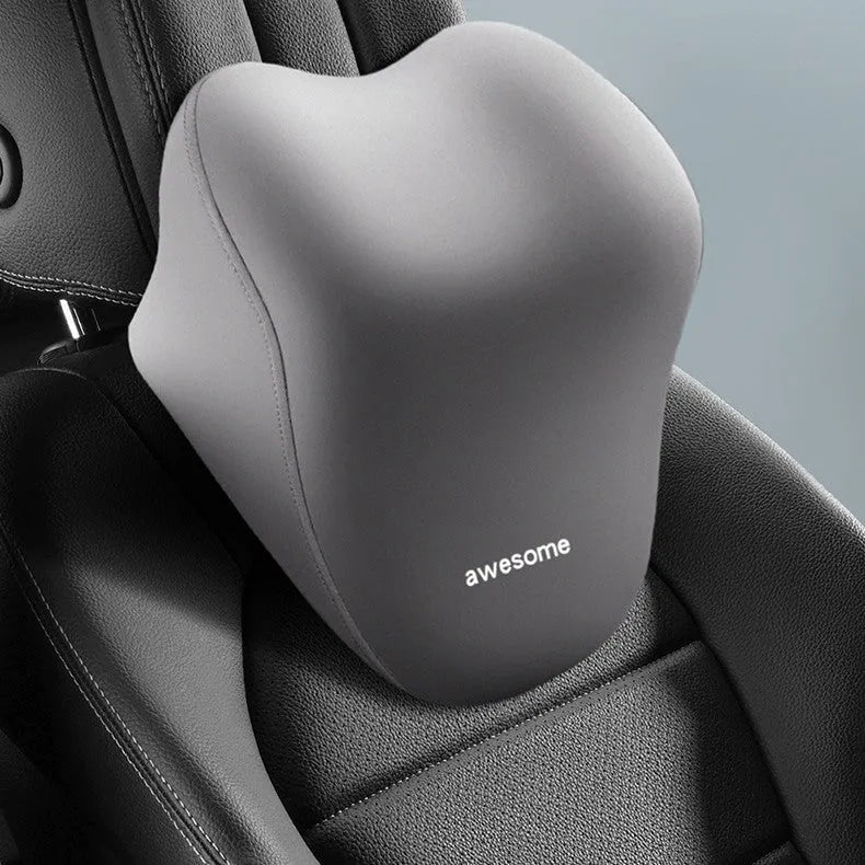 Automotive memory foam headrest and lumbar support pillows in black, gray, and beige colour options