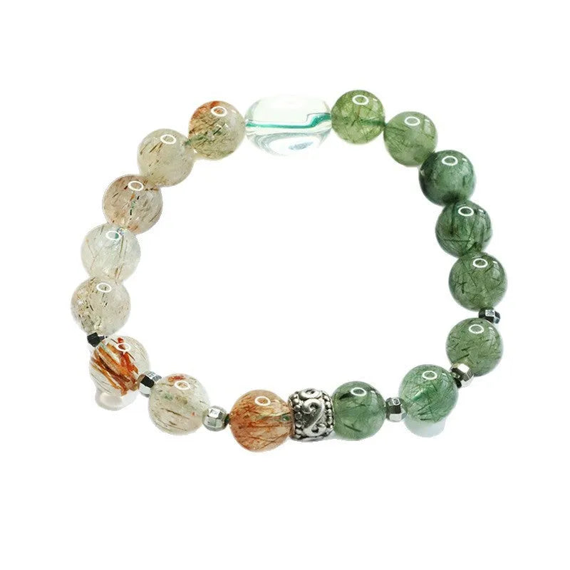 Green quartz rutilated and black gold Super Seven crystal bracelet Chinese style