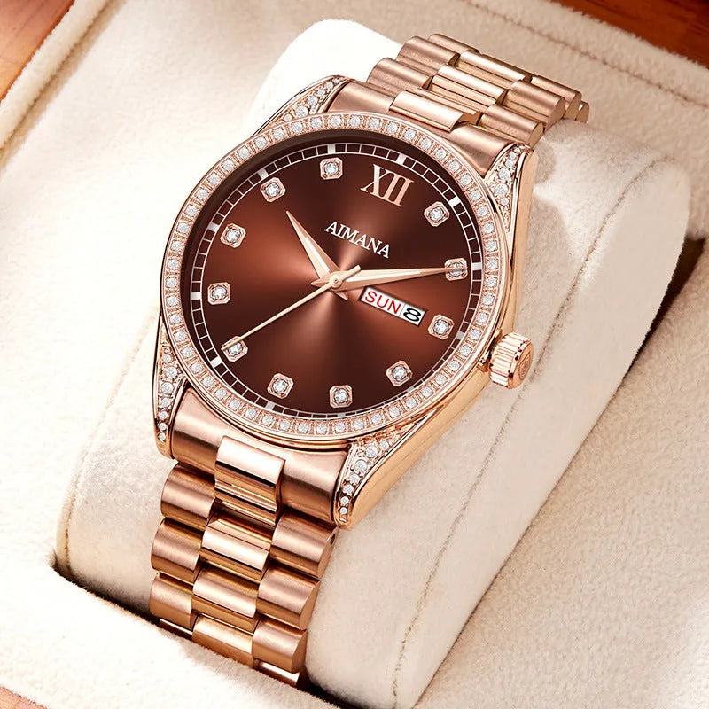 Log Series diamond disc quartz women's watch silver case white surface steel strap