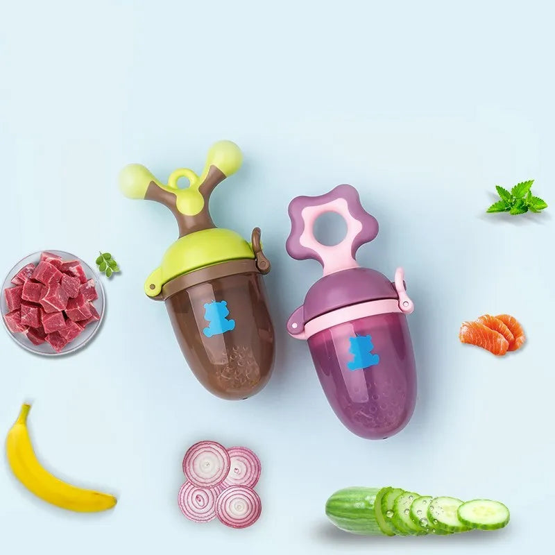 Polypropylene baby bite trainer teething toy in green and purple colour options