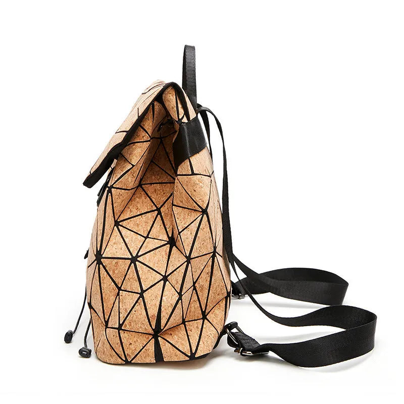 KAOGE original natural cork backpack for women, lightweight vegan bag with wooden texture and top closure