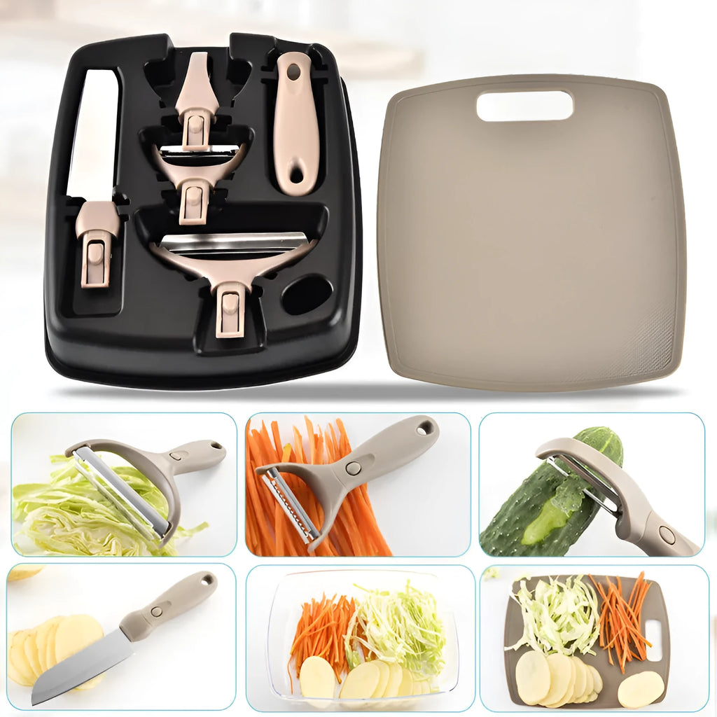 Green stainless steel kitchen cutter set with wheat straw board and multi-function planer accessories