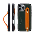 First layer cowhide leather phone case with card holder and lanyard for iPhone 15 Pro Max in blue and black