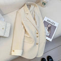 Korean style women's polyester coat in beige with pockets and loose fit design