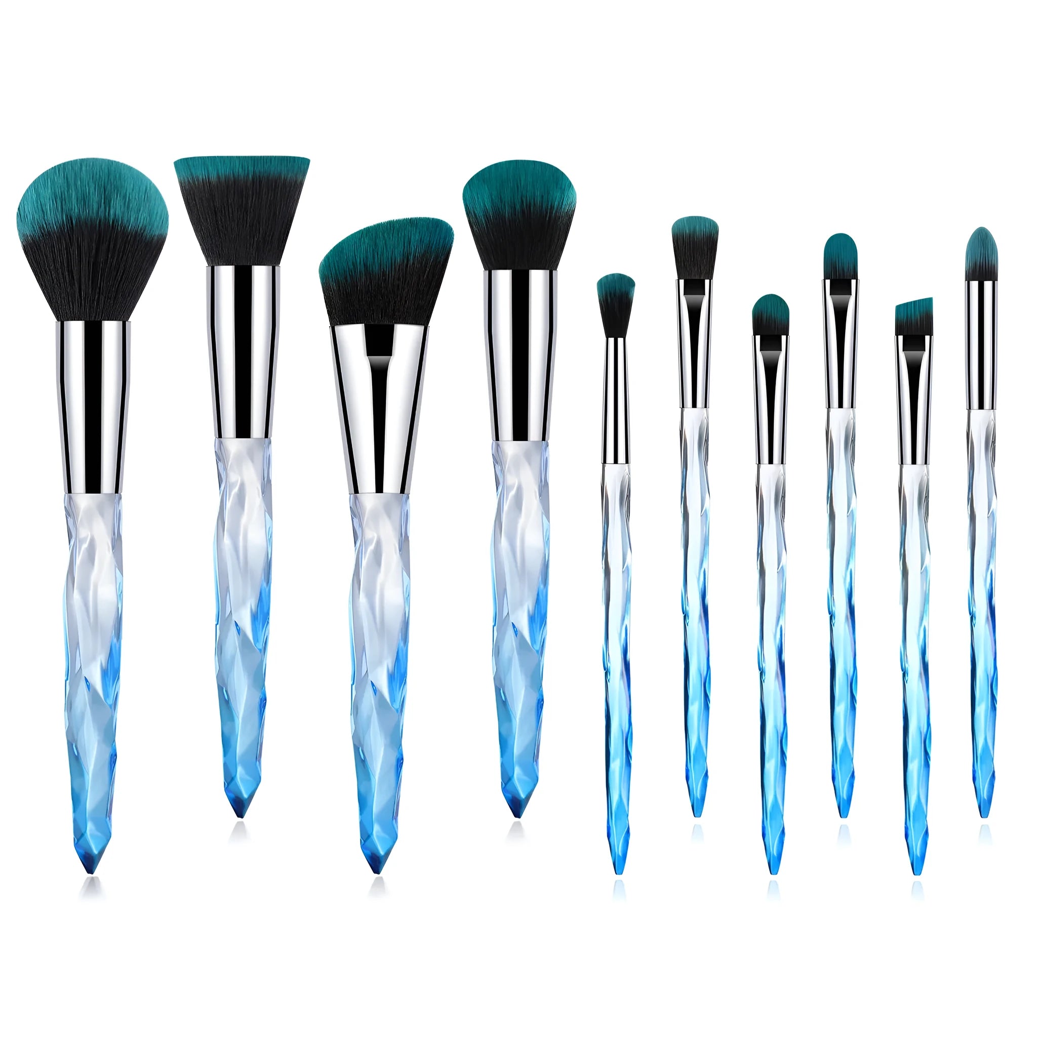 10 crystal-handle foundation brushes with diamond shanks and 4.5cm artificial fibre bristles