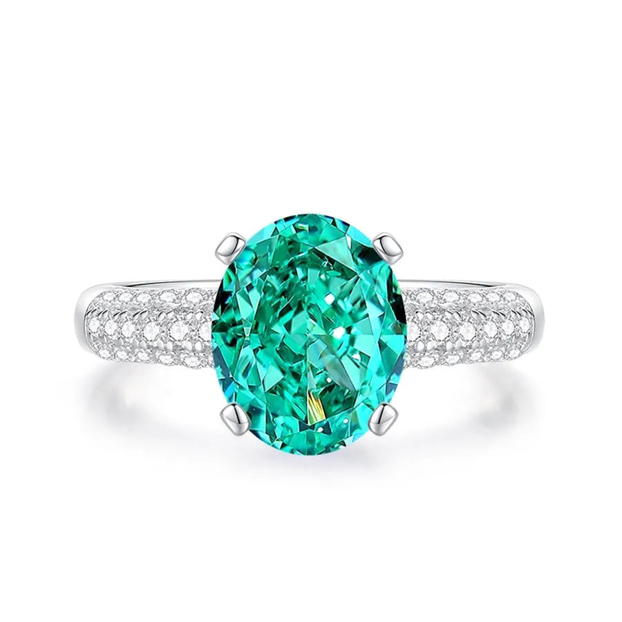 S925 sterling silver women's ring with Palaibahao emerald design and high carbon diamond inlay on ellipse shape.