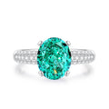 S925 sterling silver women's ring with Palaibahao emerald design and high carbon diamond inlay on ellipse shape.