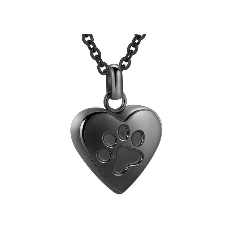Simple titanium steel heart-shaped necklace with paw print and openable casket pendant.