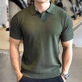 Men's button henry collar slim fit polo shirt in solid colour on a white background.