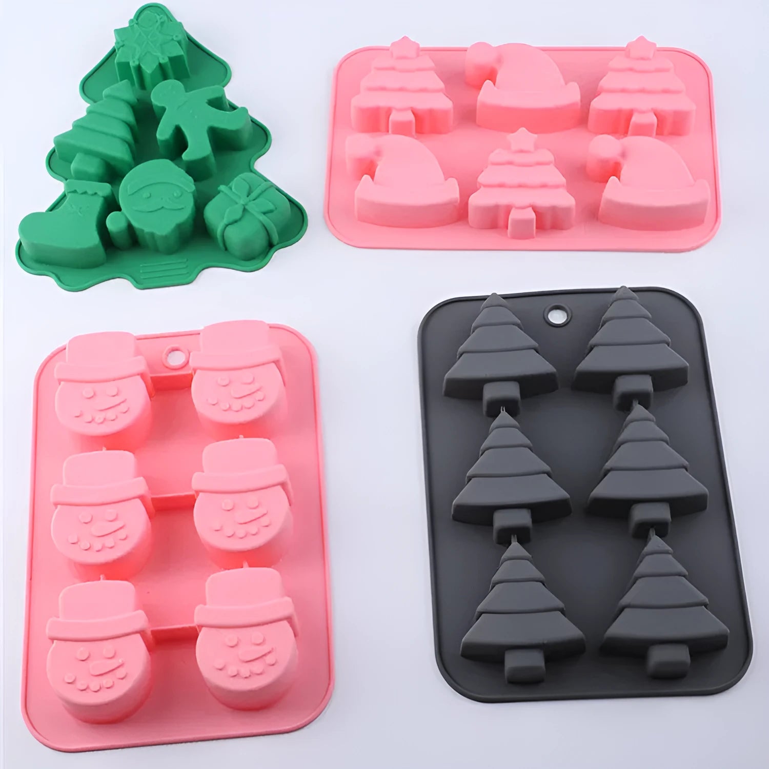 Christmas silicone 6-grid baking mold with festive shapes including tree and snowman