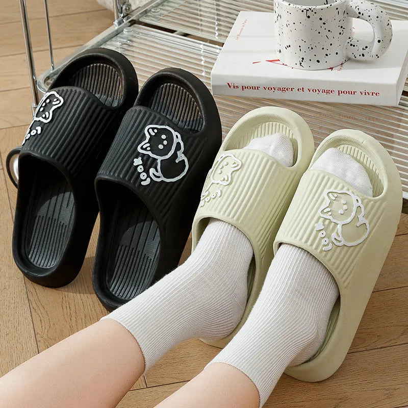 Cat-shaped thick platform EVA slippers in various colours on a non-slip sole