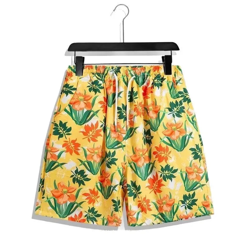 Men's casual printed quick-drying shorts with geometric pattern, drawstring waist, in various colours – polyester blend beach shorts.