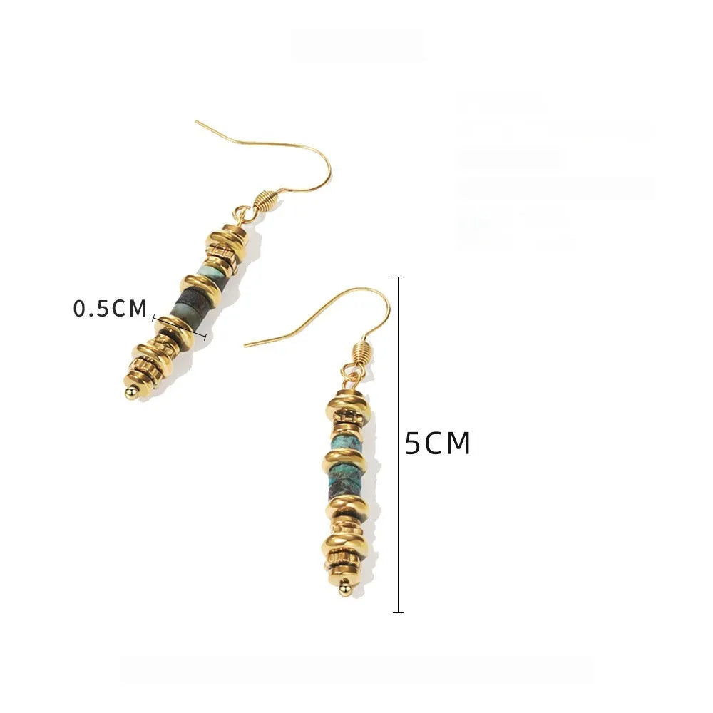 Retro geometric titanium steel dangle earrings with 18K gold plated finish for women