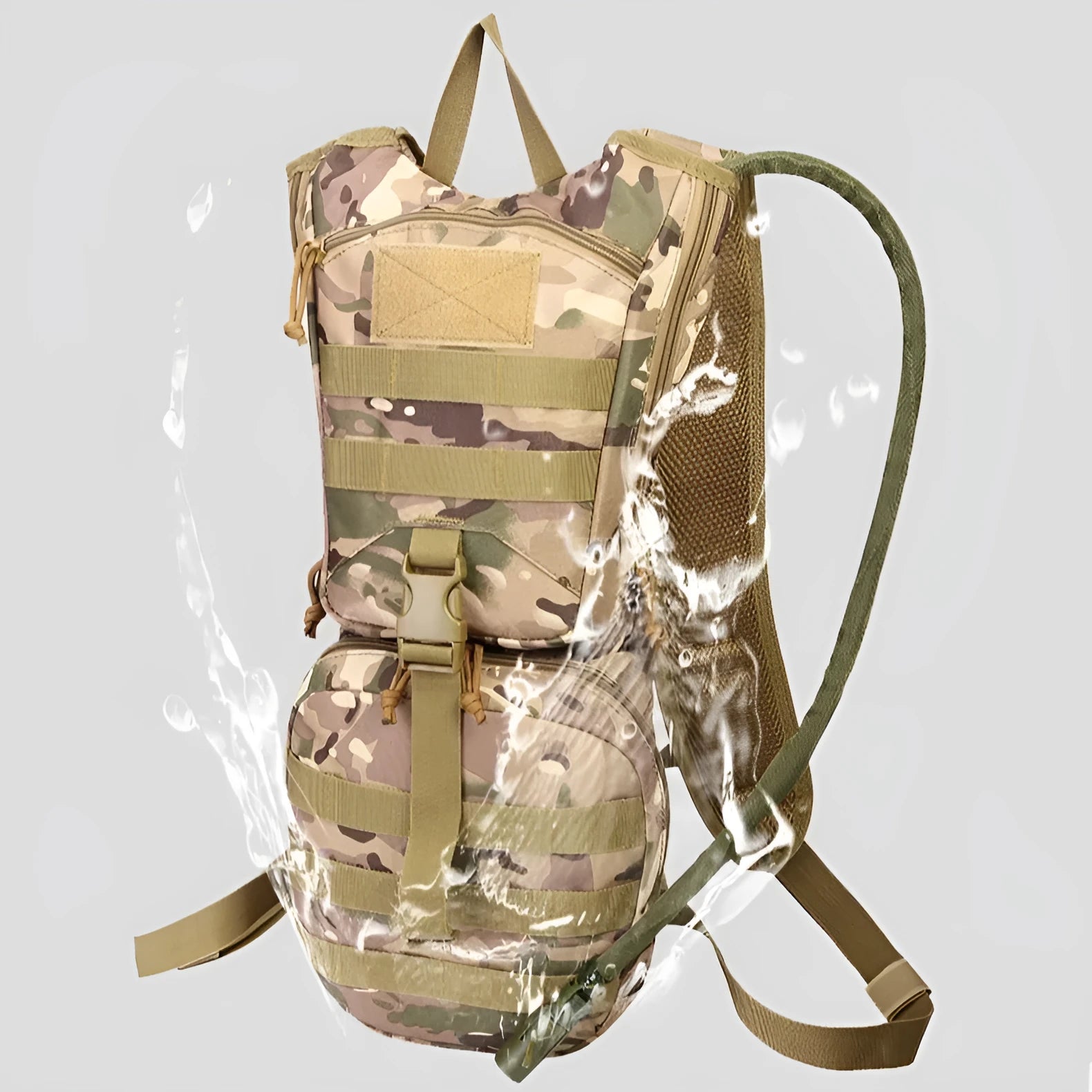 Large capacity waterproof cycling bag with physiological curve back plate in camouflage pattern