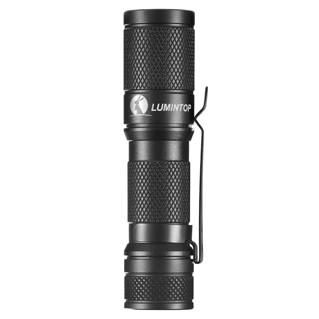 Black Lumintop Tool AA2.0 compact aluminium flashlight with keychain and magnetic tail cap.
