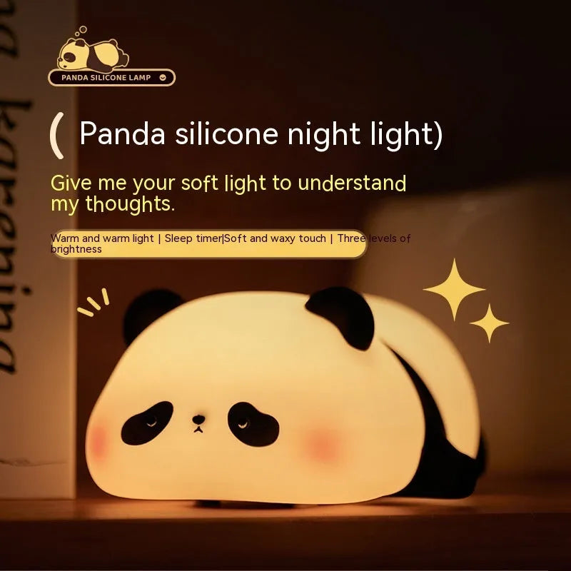 Cartoon panda night light with USB charging cable and warm white LED glow