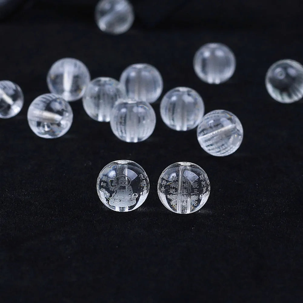 Glass meditation beads engraved with Heart Sutra mantras in three size options