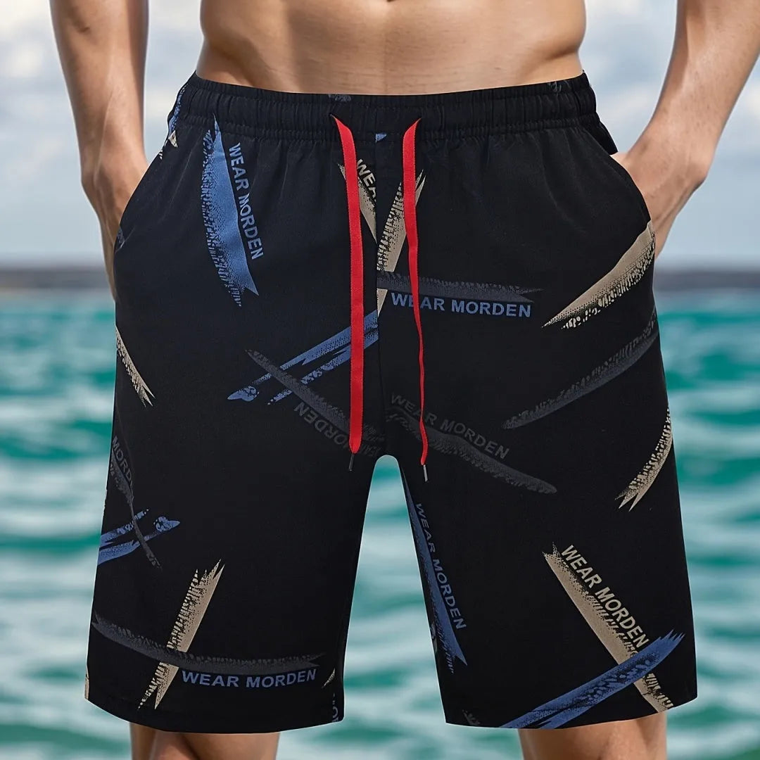 Man wearing loose-fit light grey casual summer shorts with a micro-elastic waistband.