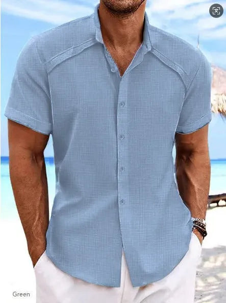 Hawaiian casual short sleeve shirt in solid colour with cotton-blend fabric