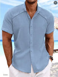 Hawaiian casual short sleeve shirt in solid colour with cotton-blend fabric