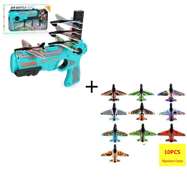 Dino Toys hand throwing spin glider launcher with blue foam airplanes and ABS plastic body