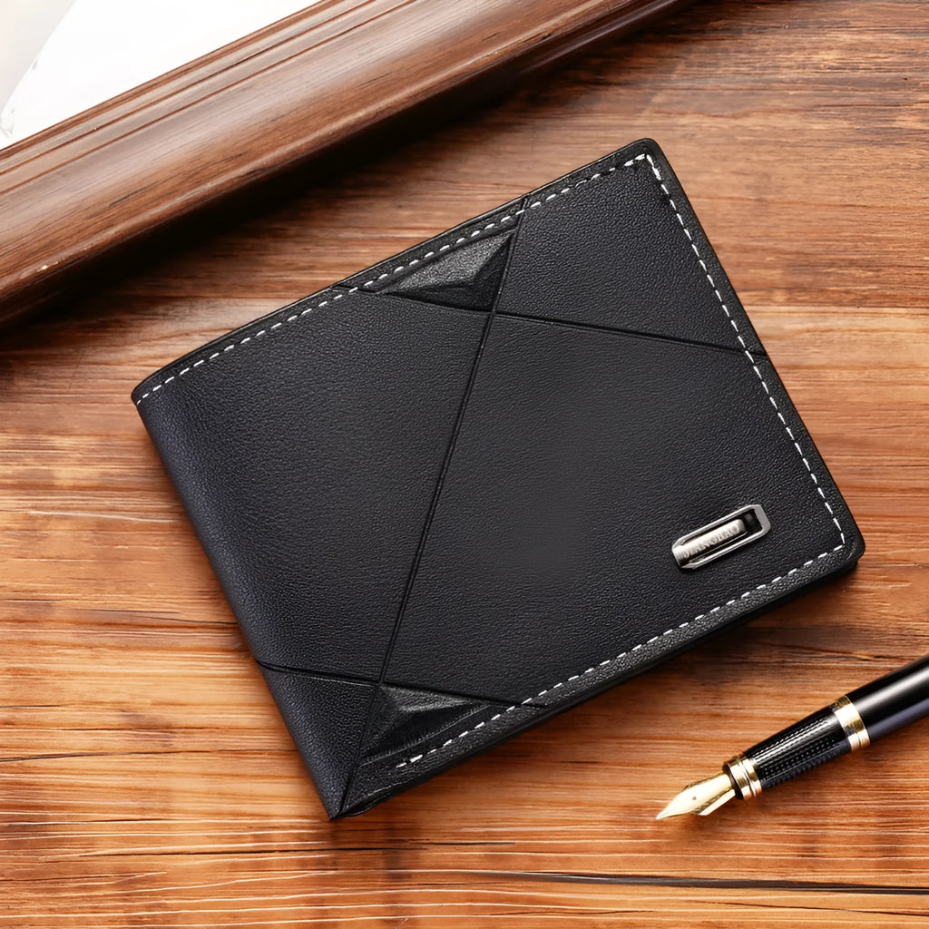 Men's three-fold horizontal wallet in soft PU leather with multiple card slots