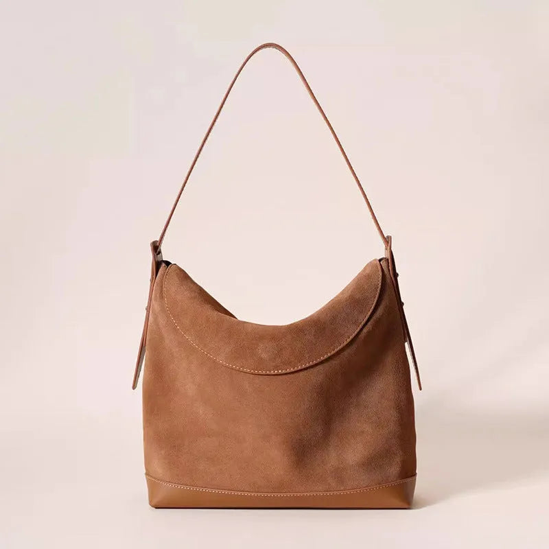 Women's genuine leather shoulder underarm bag in square vertical clamshell design with internal compartments