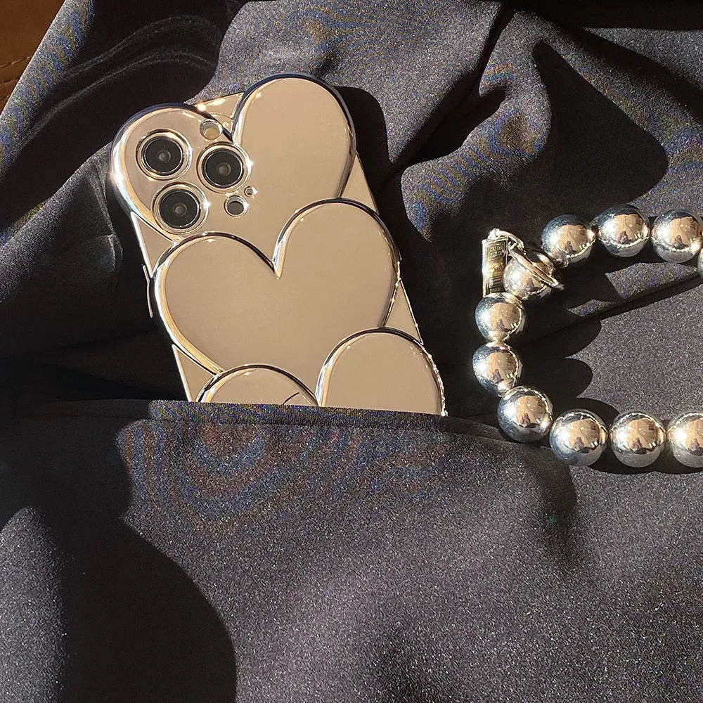 Electroplating love heart pattern iPhone case in soft TPU material on mobile phone