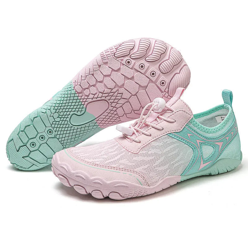 Five finger water shoes in army green with non-slip rubber soles and lycra elastic fabric uppers