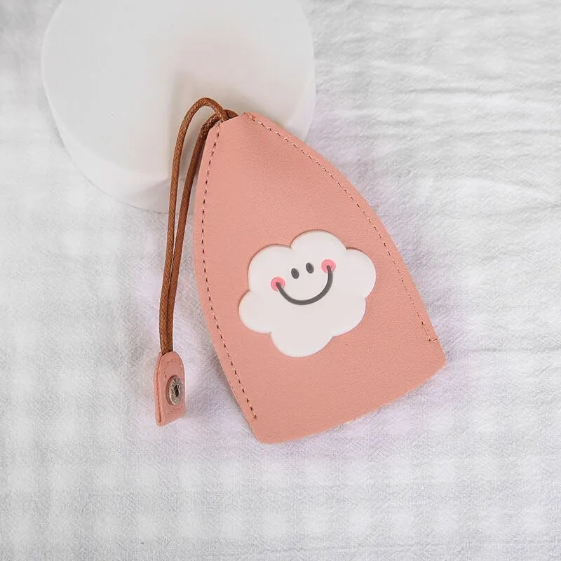 Colourful cartoon PU leather pull-out key case for car keys, shown open and closed