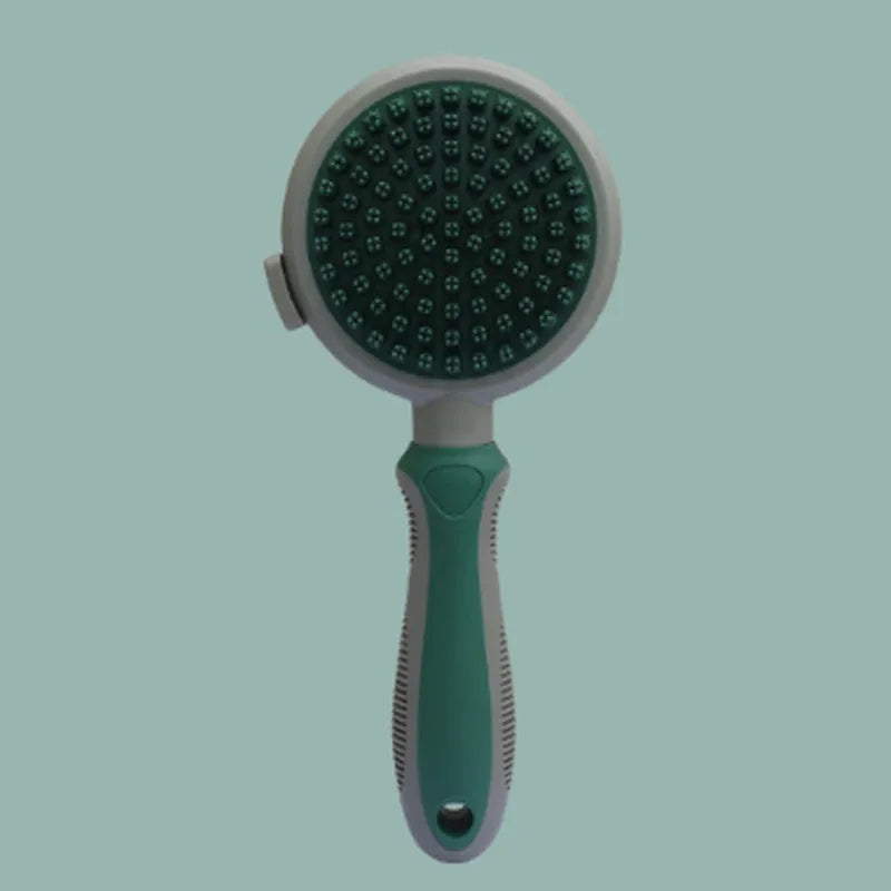 Green and pink two-sided pet brush with retractable slicker brush and silicone octopus-teethed massager