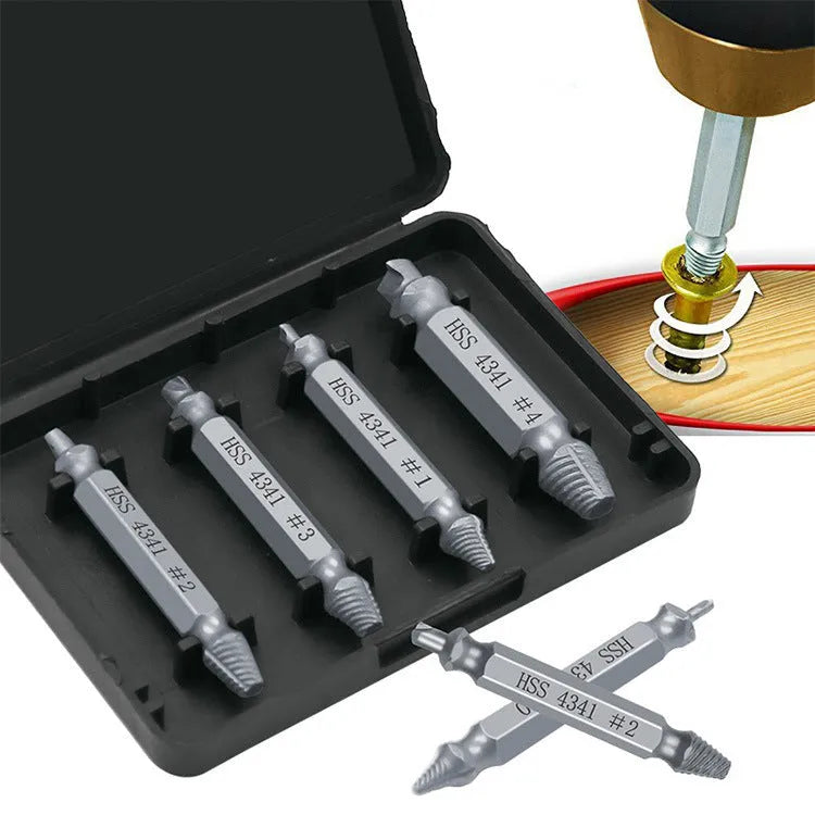 Six-piece screw remover extractor set with slip-tooth heads on a white background.