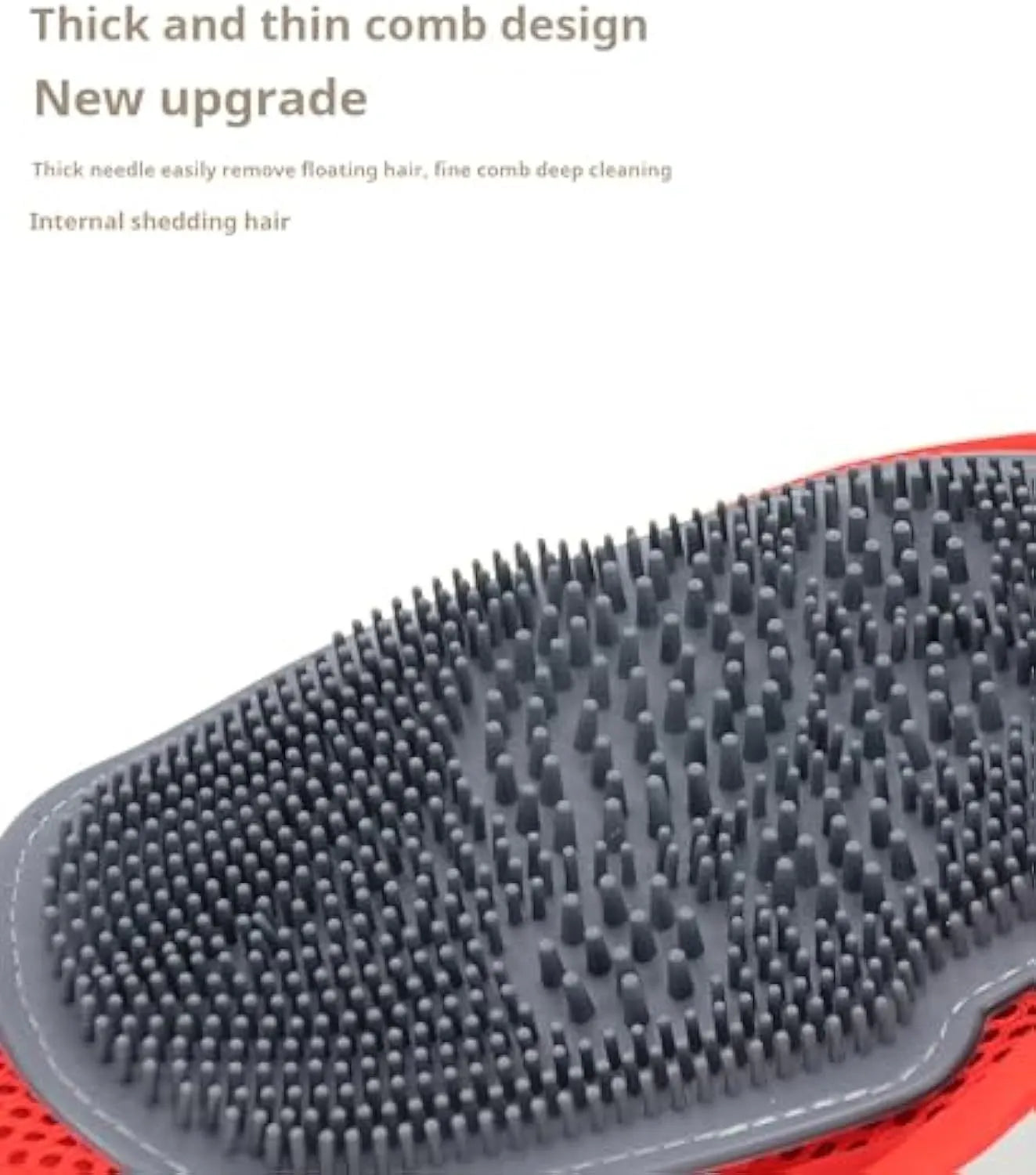Red pet bathing glove grooming tool with integrated soft brush for washing dogs and cats.